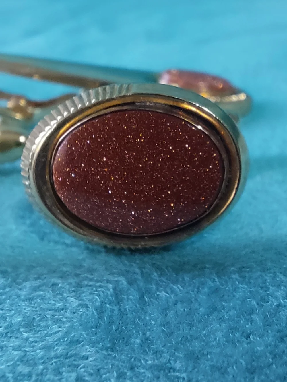 Speidel Matching Goldtone w/Metallic Accent Stones Tie Clip & Cufflinks Vintage